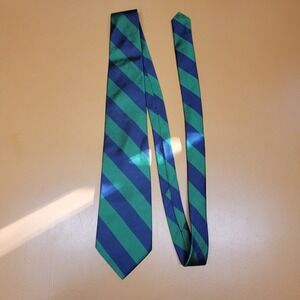 Brooks Brothers Silk Tie Green Navy Striped Hand Made in USA